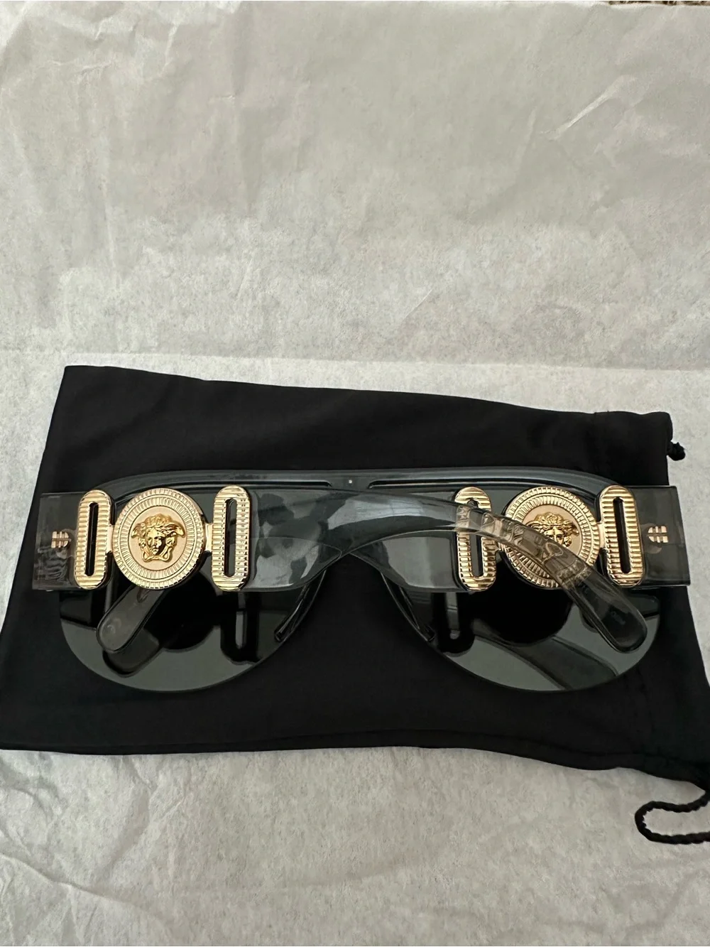 Versace Black Sunglasses with Gold Medusa Accent